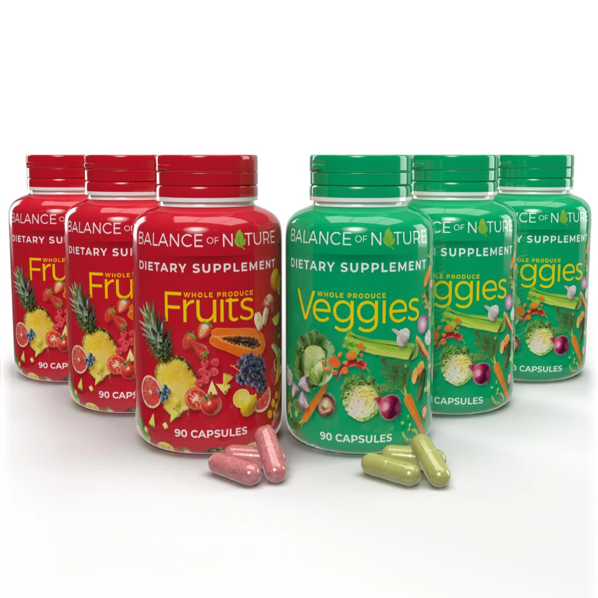 Fruits & Veggies Supplements - Whole Fruit and Vegetable Ingredients for Women, Men, and Kids - 90 Fruits Capsules, 90 Veggies Capsules - 1 Set