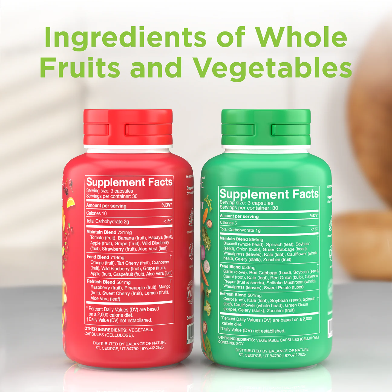 Fruits & Veggies Supplements - Whole Fruit and Vegetable Ingredients for Women, Men, and Kids - 90 Fruits Capsules, 90 Veggies Capsules - 1 Set